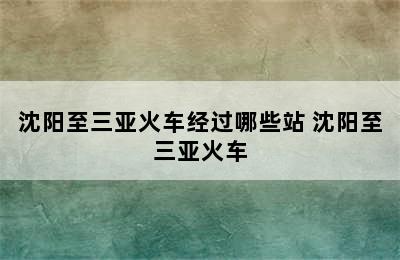 沈阳至三亚火车经过哪些站 沈阳至三亚火车